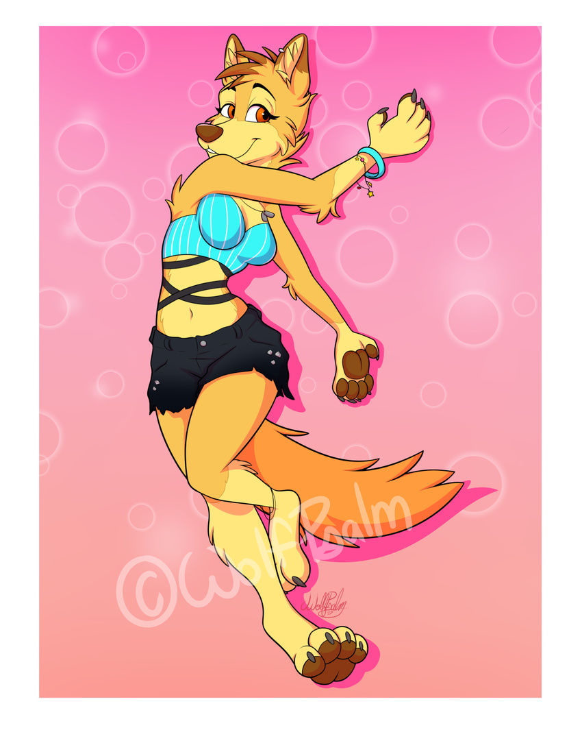 anthro canine clothed clothing dancing digital_media_(artwork) female fully_clothed hair mammal short_hair smile solo toony wolf wolfpsalm