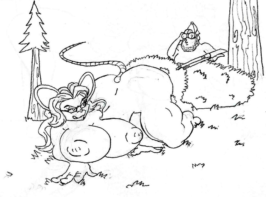 anthro ass_up big_breasts breasts butt eyewear female glasses guarana_taravana_(artist) gun hair human hunter invalid_tag kneeling licking licking_lips long_hair looking_back male mammal monochrome mouse nude outside pencil_(disambiguation) ranged_weapon rodent smile thick_thighs tongue tongue_out voluptuous weapon