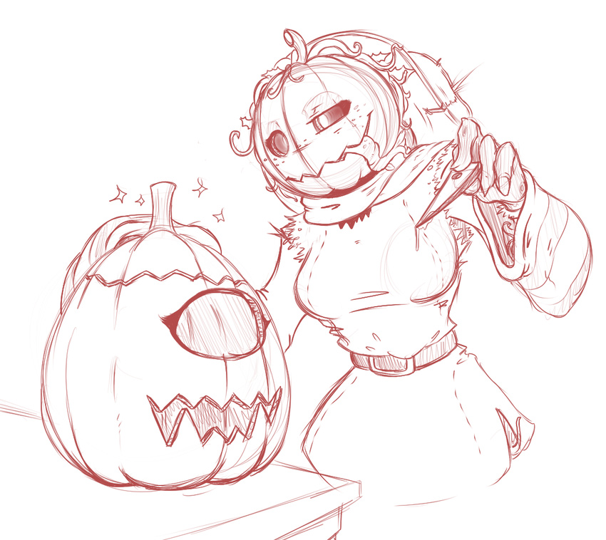 clothed clothing dannyg female flora_fauna food fruit jack_o'_lantern plant pumpkin red_theme sketch smile solo standing tongue tongue_out