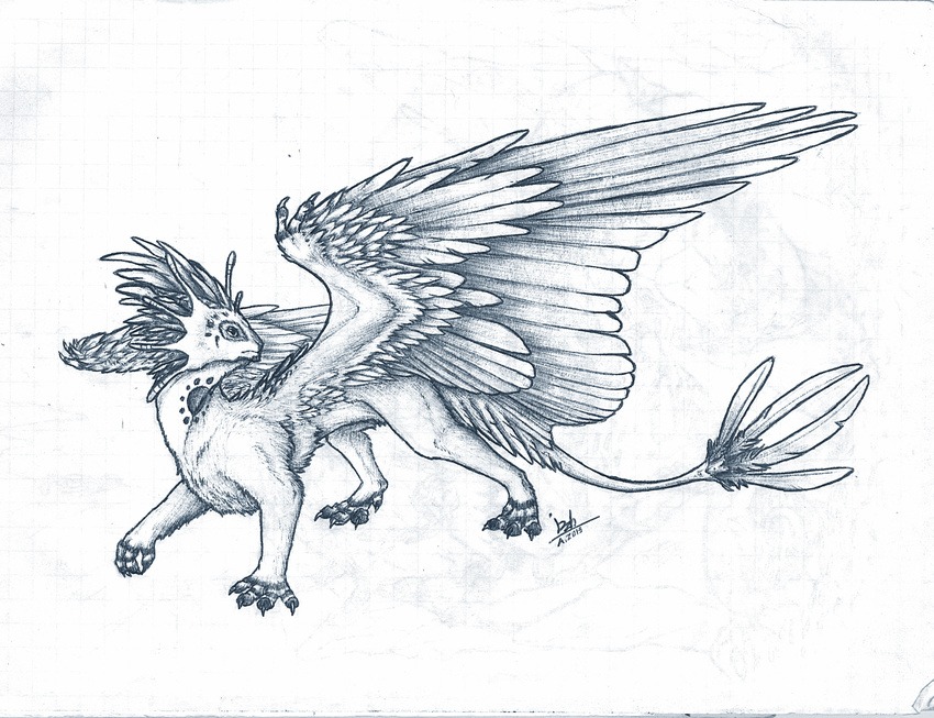 2016 ambiguous_gender claws dragon feathered_dragon feathered_wings feathers feral fur furred_dragon keltaan simple_background sketch solo standing white_background white_feathers white_fur wings