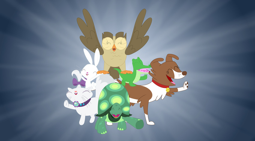 alligator aloysius_(mlp) angel_(mlp) avian bird canine cat crocodilian dog feline friendship_is_magic group gummy_(mlp) lagomorph mammal my_little_pony opalescence_(mlp) owl porygon2z rabbit reptile scalie smile tank_(mlp) tortoise turtle winona_(mlp)