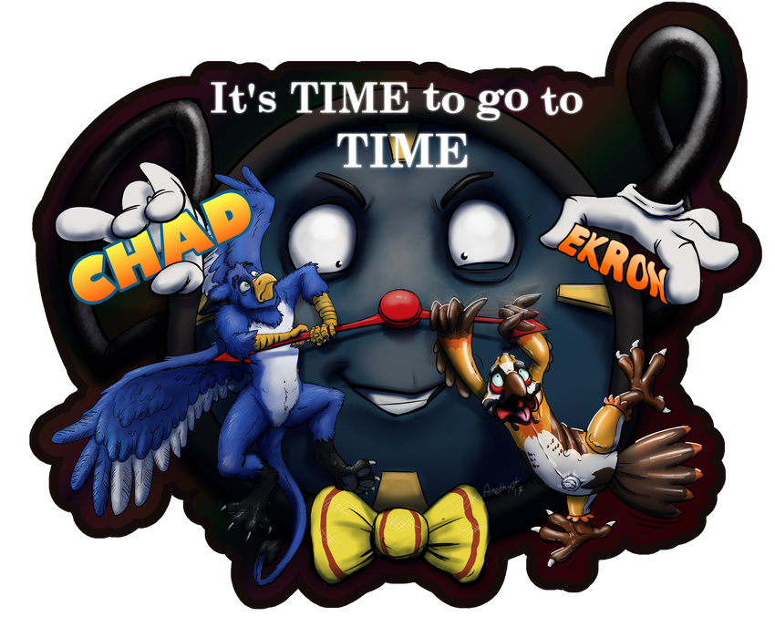 amethystlongcat anthro avian beak bearded_vulture bird clock don't_hug_me_i'm_scared ekron feathered_wings feathers gryphon inflatable infltable living_inflatable pool_toy room_sign rubber shiny tony_the_talking_clock toony vulture wings