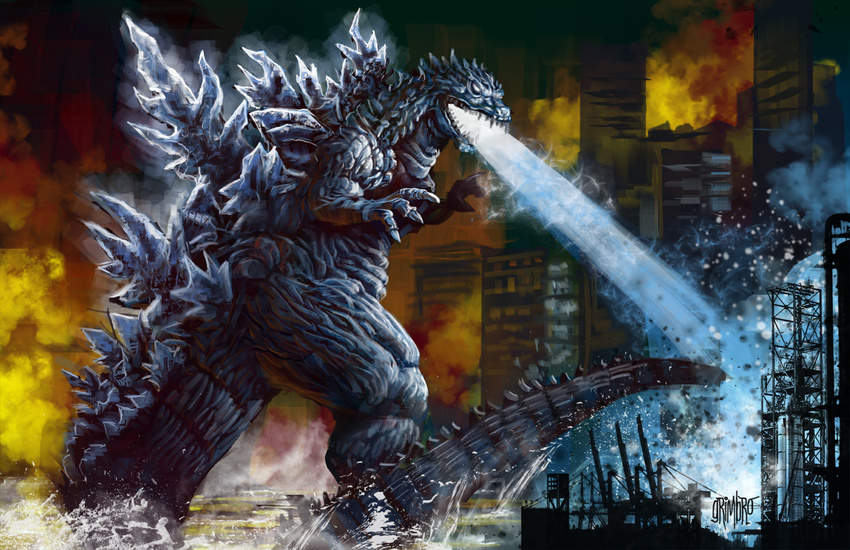 destruction dinosaur energy fire giant_monster glowing godzilla godzilla_(series) grimbro kaijuu monster mutant spikes tail toho_(film_company) water