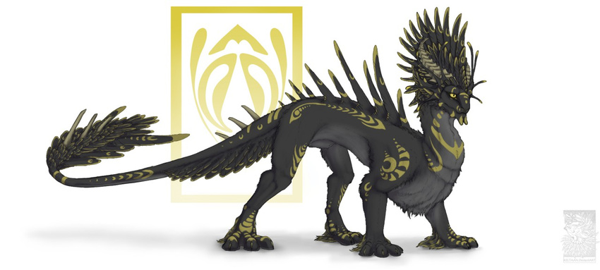 animal_genitalia black_feathers black_fur claws dragon feathered_dragon feathers feral fur furred_dragon grey_fur keltaan male sheath simple_background solo standing white_background yellow_eyes