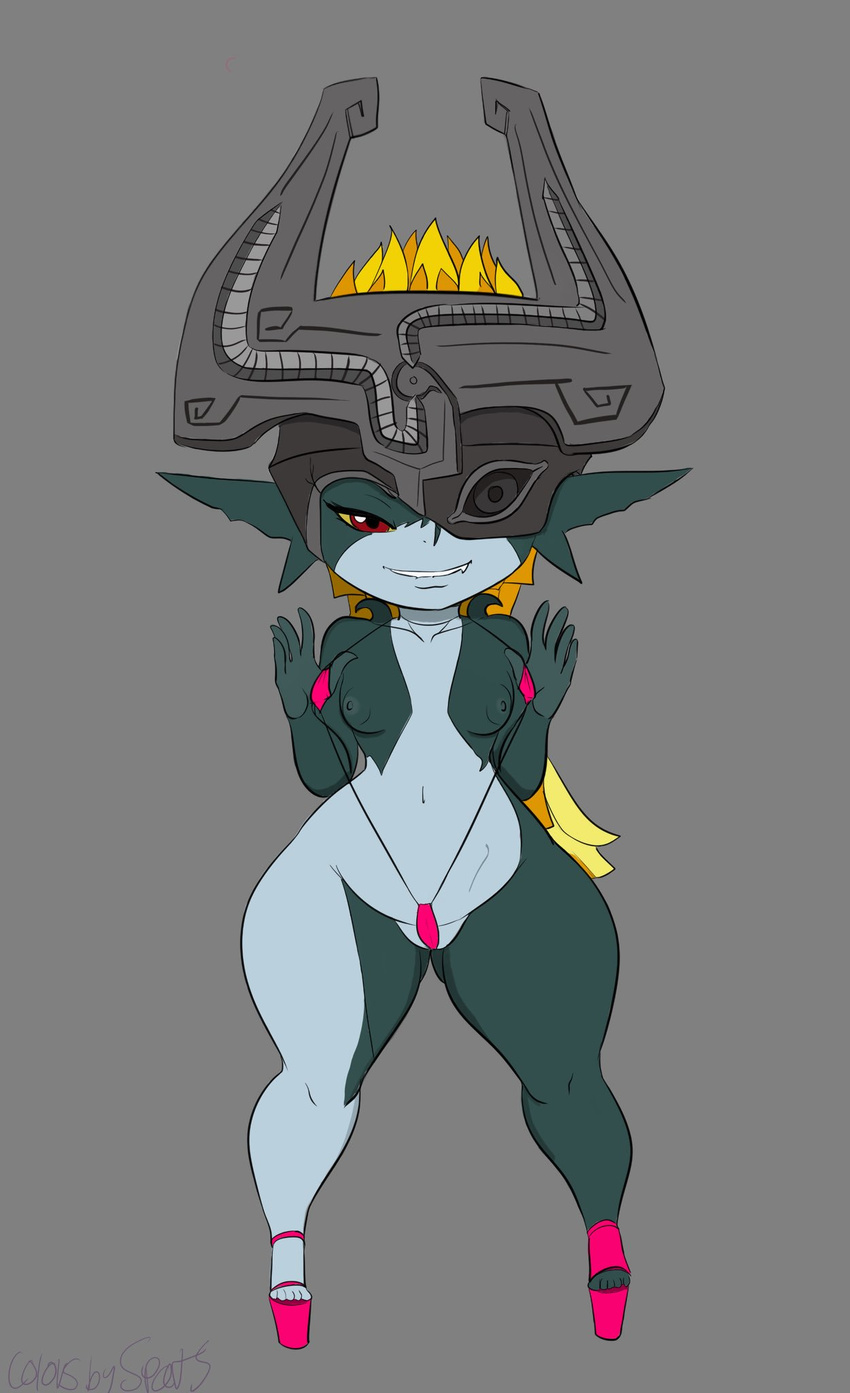 2017 areola bikini breasts clothing erect_nipples female humanoid imp midna nintendo nipples not_furry pussy short_stack sling_bikini solo swimsuit the_legend_of_zelda thecon twili twilight_princess video_games wide_hips