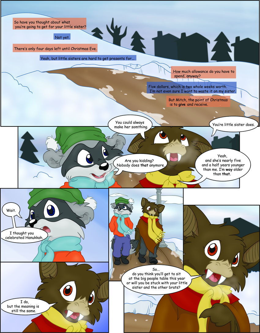 anthro bat blue_eyes brown_fur clothing cub fur grey_fur male mammal mitch_savours mizzyam raccoon sachel snow young