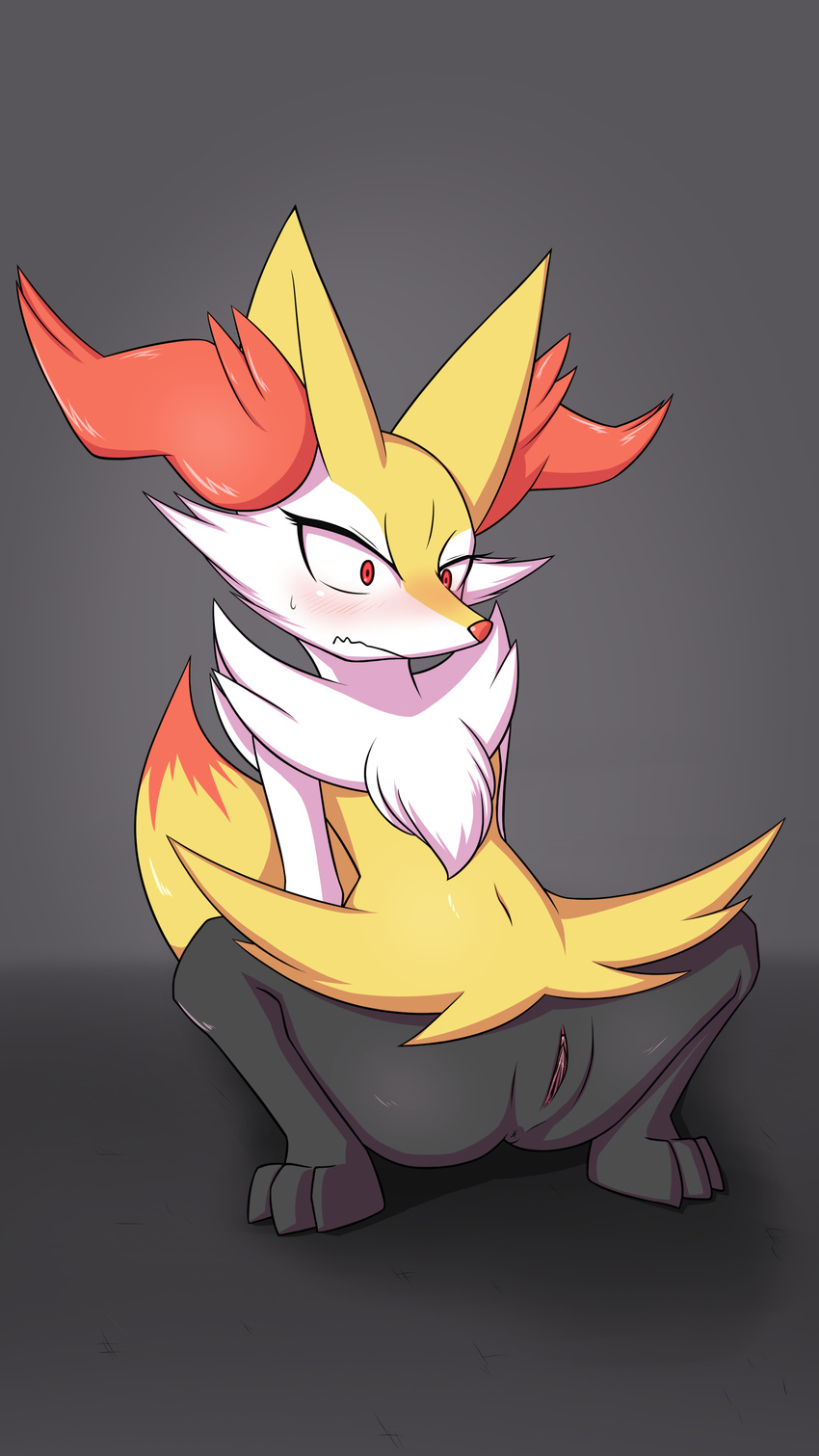 2017 absurd_res anthro anus aoinu blush braixen female fur hi_res nintendo pok&eacute;mon pussy red_eyes solo video_games white_fur yellow_fur