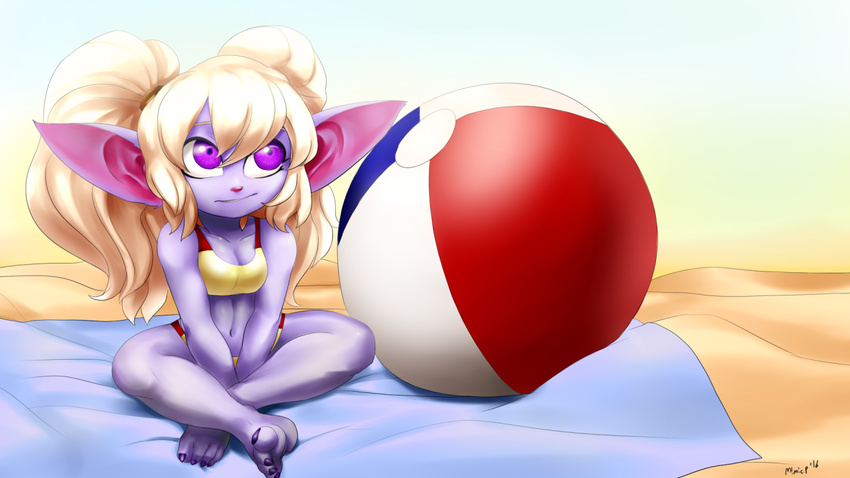 ball beach_ball clothing league_of_legends mimicp poppy_(lol) riot_games sand swimsuit towel video_games yordle