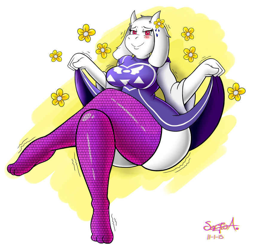 anthro blush caprine clothing female goat leggings legwear mammal mature_female mehdrawings smile solo toriel undertale video_games wide_hips