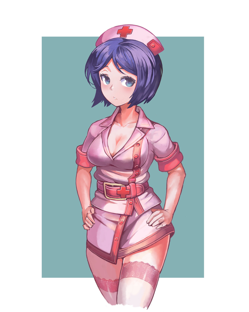 cleavage kousaku nurse tagme thighhighs