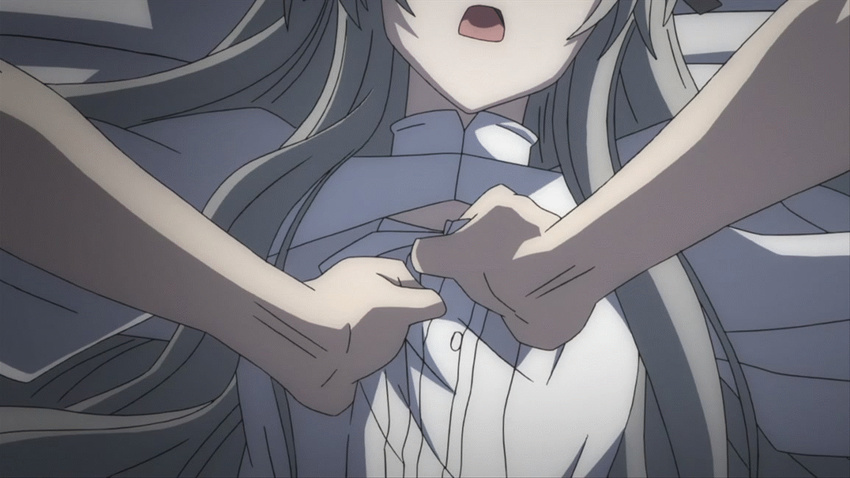 10s 1girl animated animated_gif assisted_exposure breasts brother_and_sister cuffs_(company) incest kasugano_haruka kasugano_sora long_hair nipples siblings silver_hair undressing upper_body yosuga_no_sora