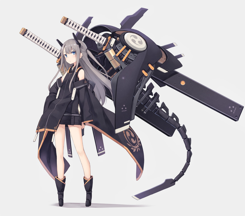 blue_eyes full_body grey_hair headgear highres long_hair looking_at_viewer original poco_(asahi_age) simple_background solo standing