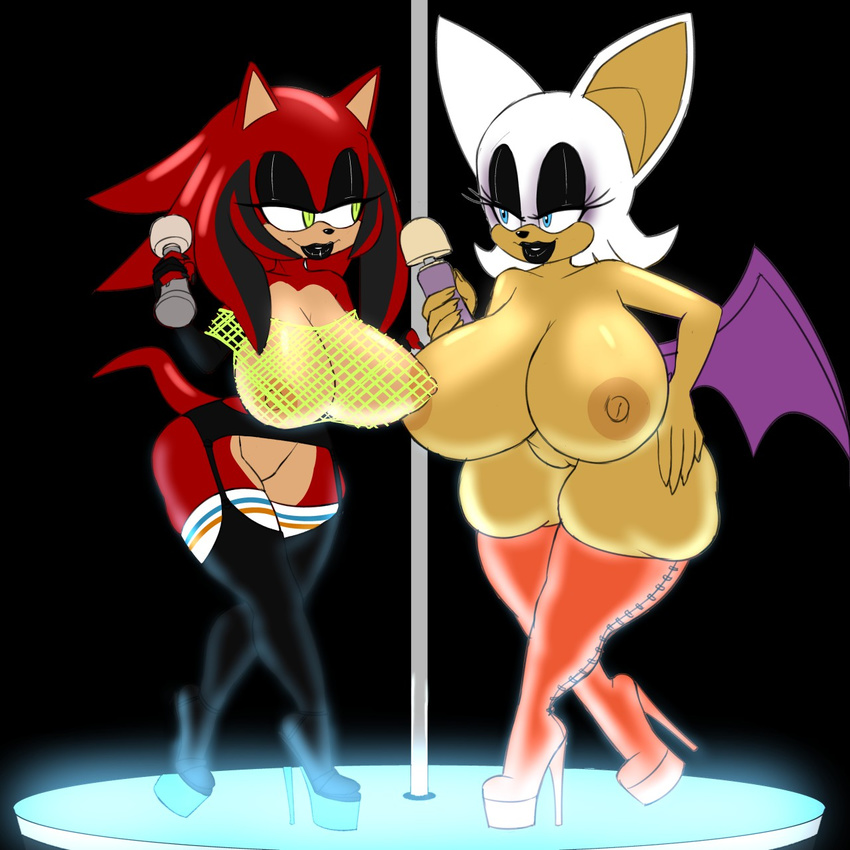 2017 anthro areola bat big_breasts breasts duo erect_nipples eye_contact fan_character female hedgehog huge_breasts mammal nipples pussy ravnic rouge_the_bat smile sonic_(series)