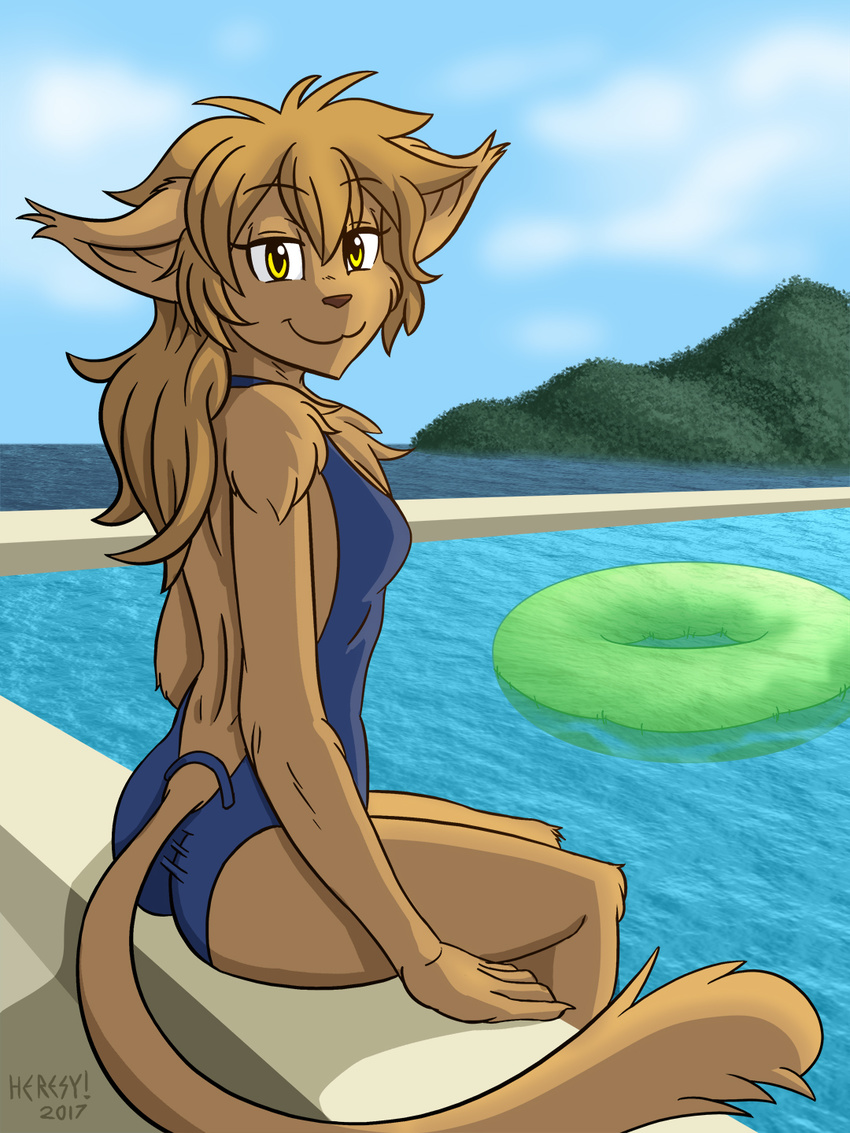 anthro basitin breasts butt clothing feline female fur heresy_(artist) island lagomorph looking_at_viewer madelyn_adelaide mammal monokini outside pool_(disambiguation) pool_toy sea small_breasts swimming swimsuit tan_fur tan_hair twokinds water yellow_eyes young