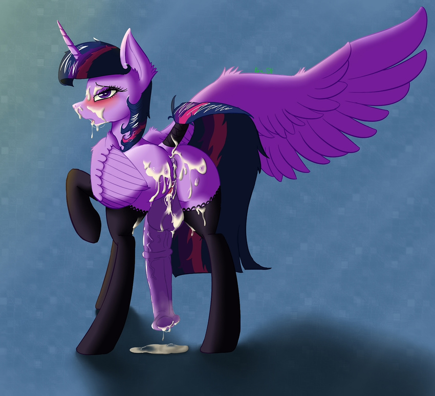 anus balls bluh clothing cum cum_on_face cum_on_penis cum_on_self dickgirl equine feral friendship_is_magic horn intersex kirasunnight legwear lingerie mammal my_little_pony penis presenting pussy stockings twilight_sparkle_(mlp) winged_unicorn wings