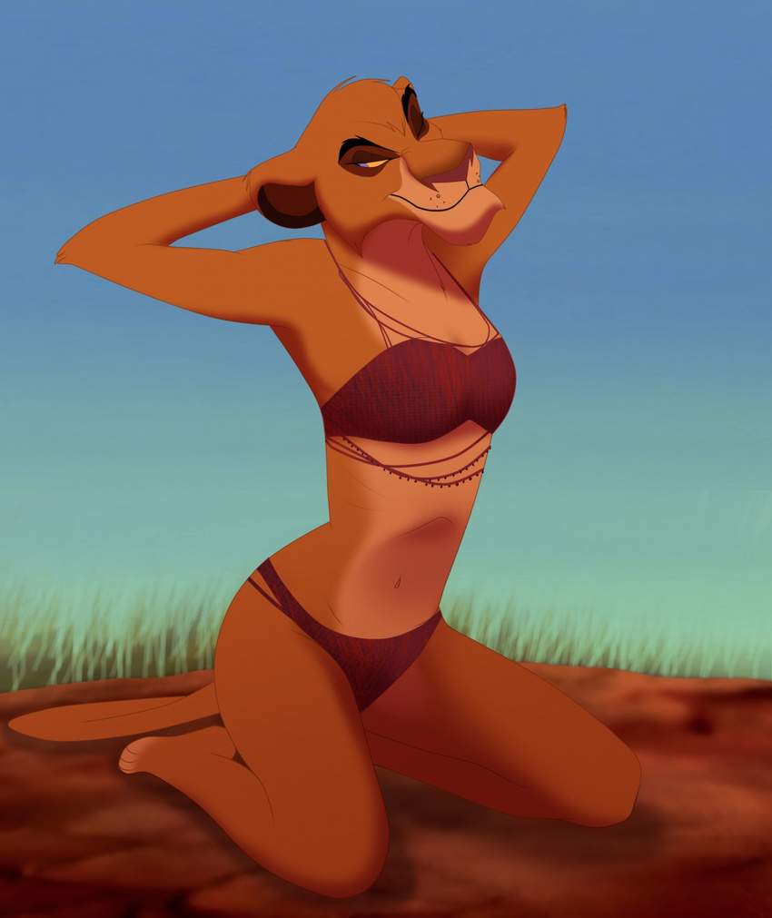 anthro bikini clothing disney eyesinthedark666 feline female lion mammal one_eye_closed swimsuit the_lion_king vitani wink