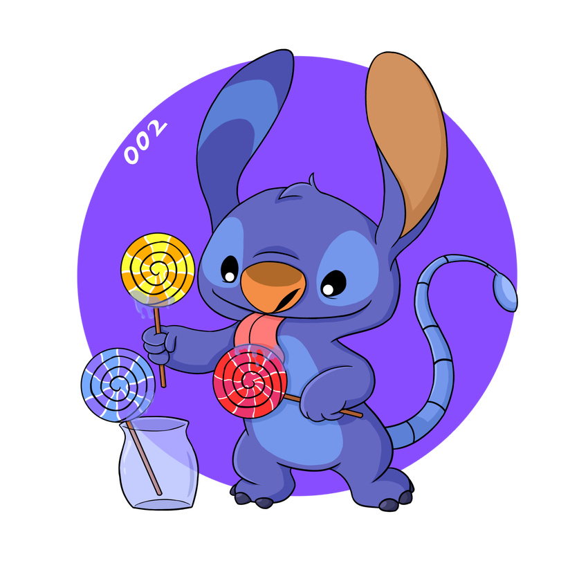 2012 alien alpha_channel big_ears black_eyes candy chibitigre circle cute digital_media_(artwork) disney doubledip experiment_(species) food fur head_tuft hi_res holding_object licking lilo_and_stitch lollipop number orange_nose purple_fur saliva simple_background smile tongue tongue_out transparent_background tuft vase