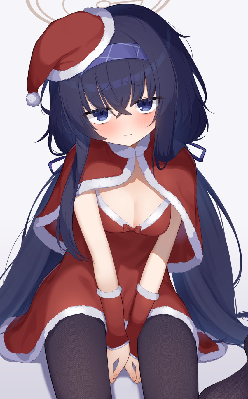 1girl absurdres blue_archive breasts capelet cleavage dress hat highres looking_at_viewer red_capelet red_dress red_headwear santa_capelet santa_dress santa_hat small_breasts solo tagme ui_(blue_archive) waon_(43ctw)
