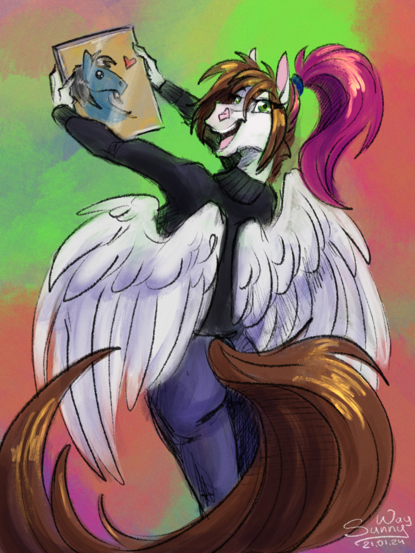 anthro anthro_horse apple_inc. back digital_media_(artwork) equid equine female happy hi_res horse invalid_tag ipad love male mammal new_stuff pegasus portrait procreate sketch smile solo steven_saidon sunny_way tail wings