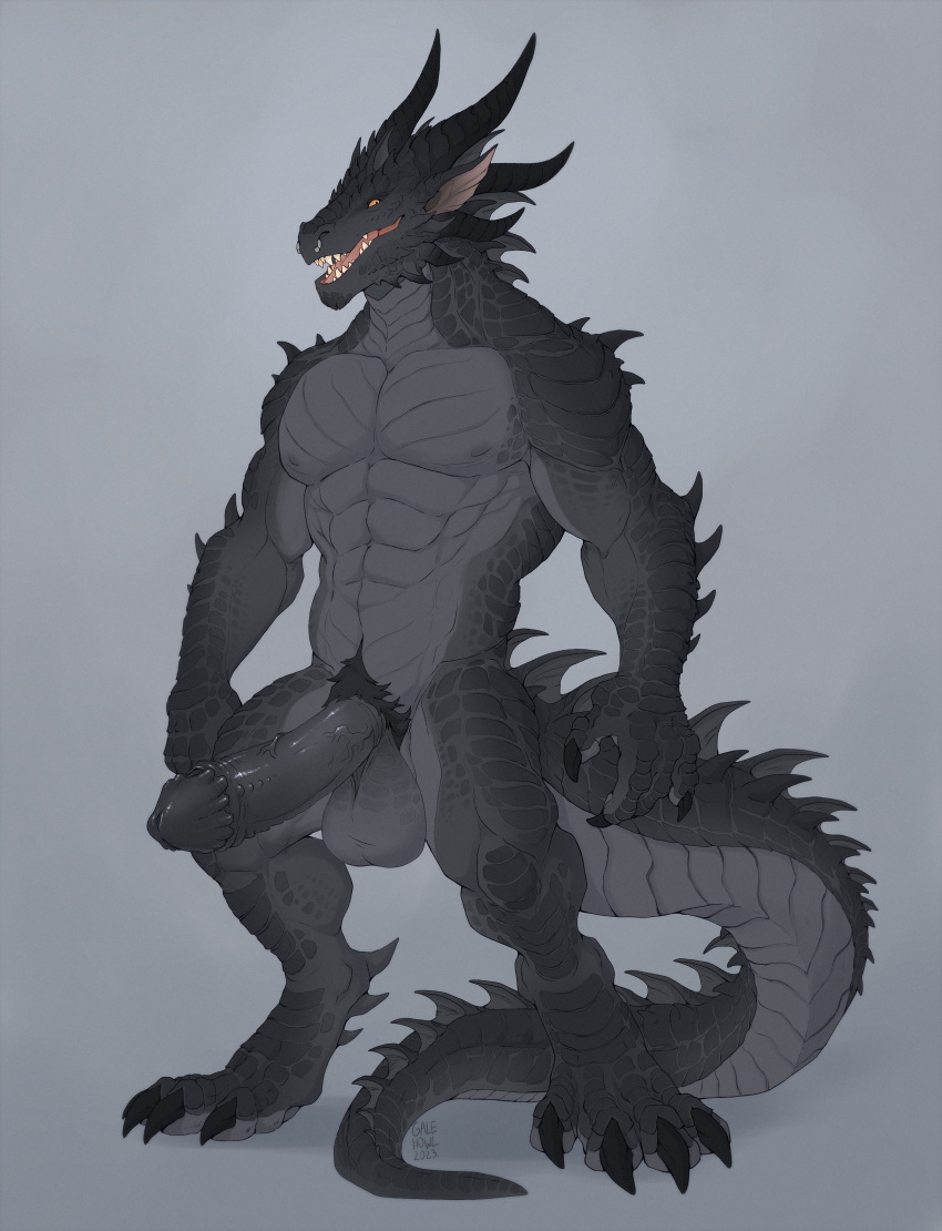 abs absurd_res anthro balls biped claws digitigrade dragon erection facial_piercing finger_claws genitals glans hi_res horn male muscular muscular_anthro muscular_male nebelviper nipples nose_piercing nose_ring penis piercing pubes ring_piercing scalie simple_background standing tail teeth