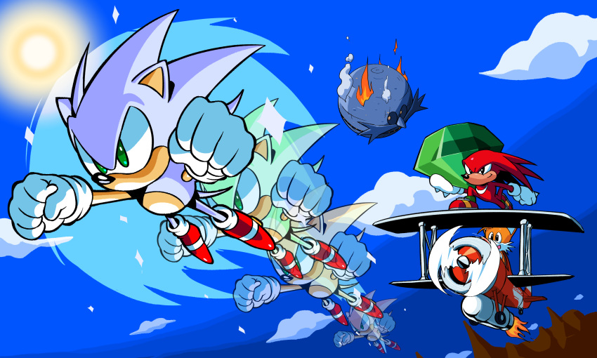 5_fingers absurd_res afterimage aircraft airplane angel_island anthro black_eyes black_nose blue_sky canid canine cheek_tuft classic_knuckles classic_sonic classic_sonic_(universe) classic_tails closed_smile clothing cloud countershading death_egg echidna eulipotyphlan facial_tuft fingers fire fist flying footwear fox fur gem glistening glistening_eyes glistening_nose gloves green_clothing green_eyes green_footwear green_shoes group hair handwear head_tuft hedgehog hi_res holding_gem holding_object hyper_sonic knuckles_the_echidna kolsan male mammal master_emerald miles_prower monotreme mouth_closed multicolored_clothing multicolored_footwear multicolored_shoes open_mouth open_smile orange_body orange_ears orange_fur orange_hair red_body red_clothing red_footwear red_fur red_hair red_quills red_shoes sega shoes short_hair short_tail sky smile smoke sonic_the_hedgehog sonic_the_hedgehog_(series) sonic_the_hedgehog_3 sun tail tan_arms tan_body tan_countershading tan_inner_ear tan_skin tornado_(aircraft) trio tuft two_tone_clothing two_tone_footwear two_tone_shoes white_body white_clothing white_footwear white_fur white_gloves white_hair white_handwear white_inner_ear white_quills white_shoes white_tail yellow_clothing yellow_footwear yellow_shoes