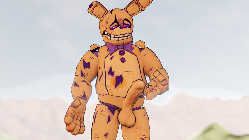 anthro five_nights_at_freddy's five_nights_at_freddy's_3 genitals hi_res lagomorph leporid male male/male mammal mountain penis rabbit scottgames solo spring_bonnie_(fnaf) springtrap_(fnaf) teasing zaneanimations