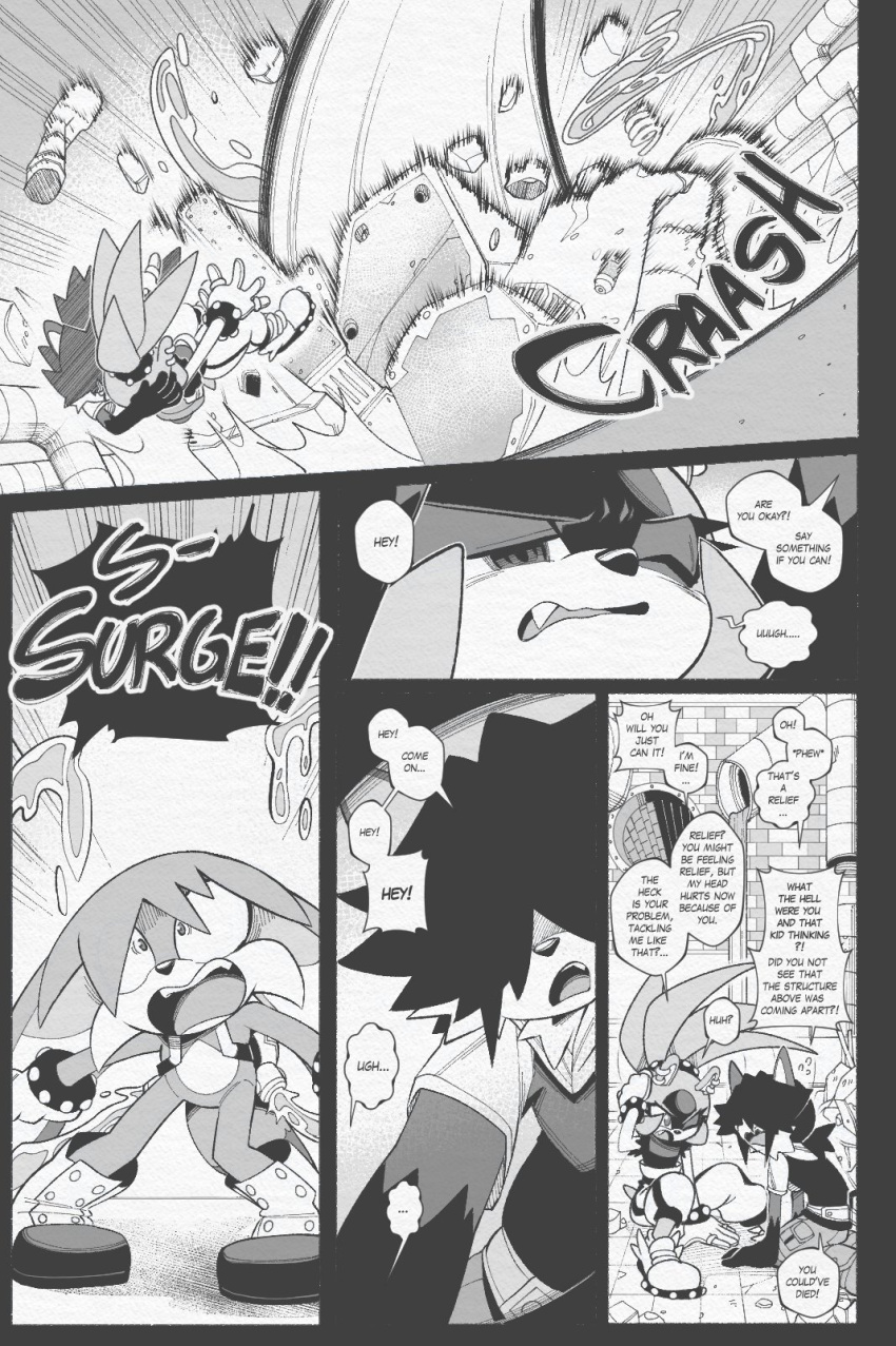 afrosoricid anthro canid canine clothed_female comic crash dialogue dialogue_box domestic_cat euf-dreamer fan_character felid feline felis female fennec_fox fox greyscale hair hair_over_eyes hi_res idw_publishing kitsunami_the_fennec male mammal monochrome sega sonic_the_hedgehog_(comics) sonic_the_hedgehog_(idw) sonic_the_hedgehog_(series) speech_bubble surge_the_tenrec tenrec true_fox