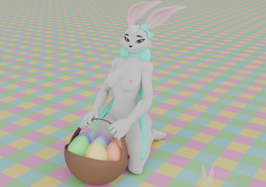 basket blender_(software) blender_cycles blue_clothing blue_egg blue_eyes bow_ribbon bow_tie breasts cassie_(lagomorph_dude) checkered checkered_floor clothing container easter easter_egg egg egg_basket female fur green_egg hair hi_res holidays lagomorph lagomorph_dude leporid looking_at_viewer mammal nude orange_egg pastel_colors pose purple_egg rabbit rabbit_(lagomorph_dude) red_egg simple_background solo warfare_machine watermark white_body white_fur white_hair yellow_egg