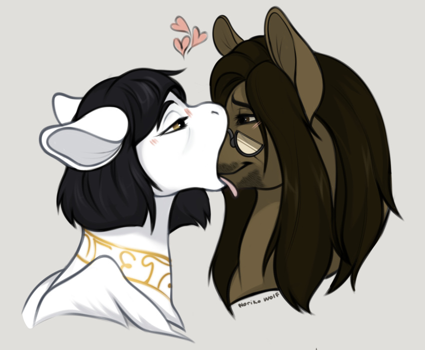 blush blush_lines caressing_face cute_couple dark_mane duo equid equine eyewear female feral glasses hasbro headshot_portrait hearts_around_head hi_res horse love loving_gaze male male/female mammal my_little_pony mythological_creature mythological_equine mythology nom norikowolf pegasus pony portrait runescript solid_punch spicy_stir wholesome wings