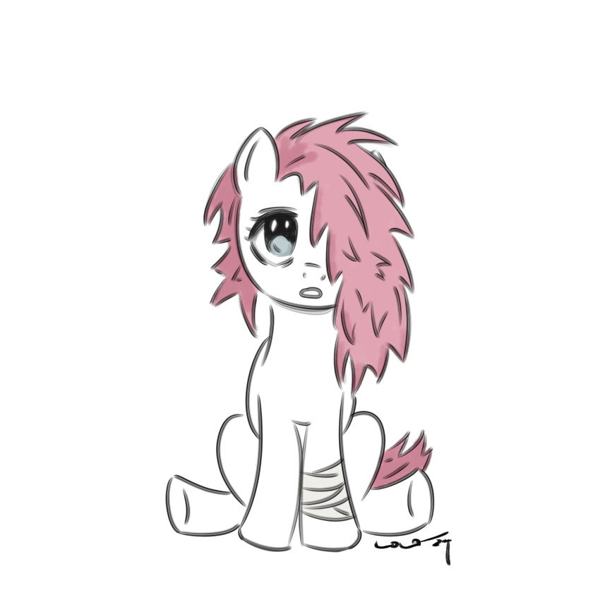 absurd_res bandage bandaged_leg earth_pony equid equine fan_character female friendship_is_magic fur hair hasbro hi_res horse mammal mane my_little_pony pink_hair pink_mane pink_tail pony simple_background sitting sitting_on_ground solo tail tsuko_(tuskonline) tuskonline white_background white_body white_fur