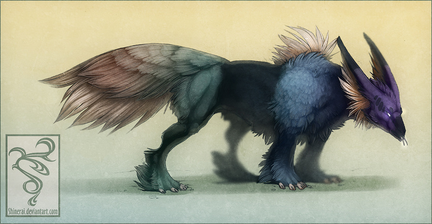 2009 blue_fur claws feral fur shinerai simple_background solo standing unknown_species