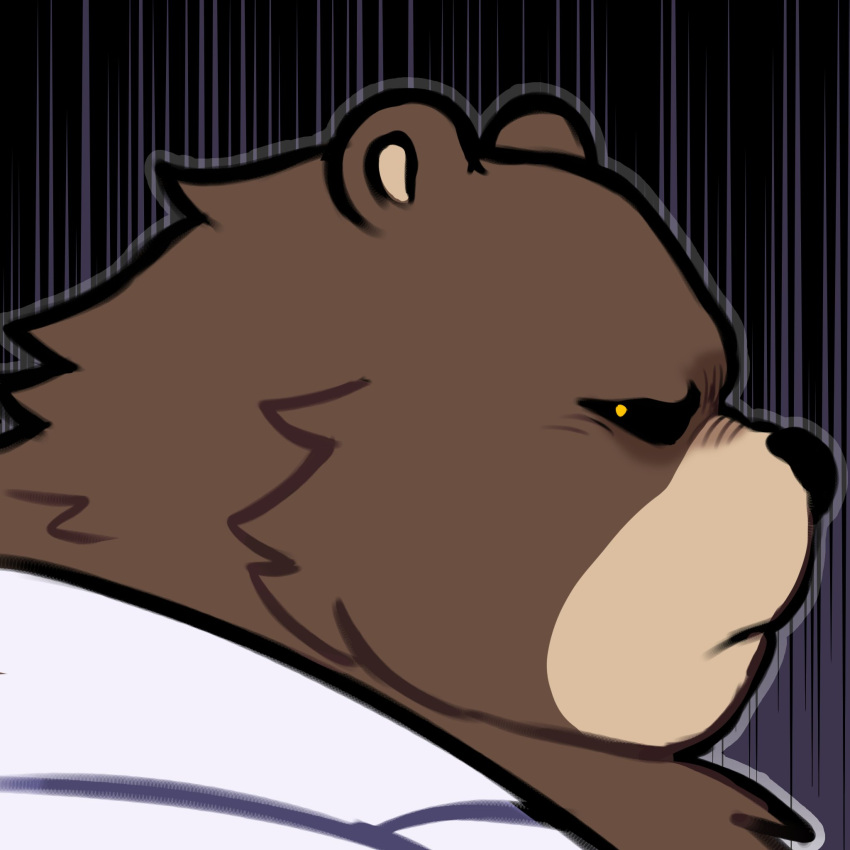 anthro bear ben_bigger black_sclera brown_body brown_fur clothed clothed_anthro clothed_male clothing emote fur hi_res male male_anthro mammal mihoyo mouth_closed shyybuchi side_view solo yellow_eyes zenless_zone_zero