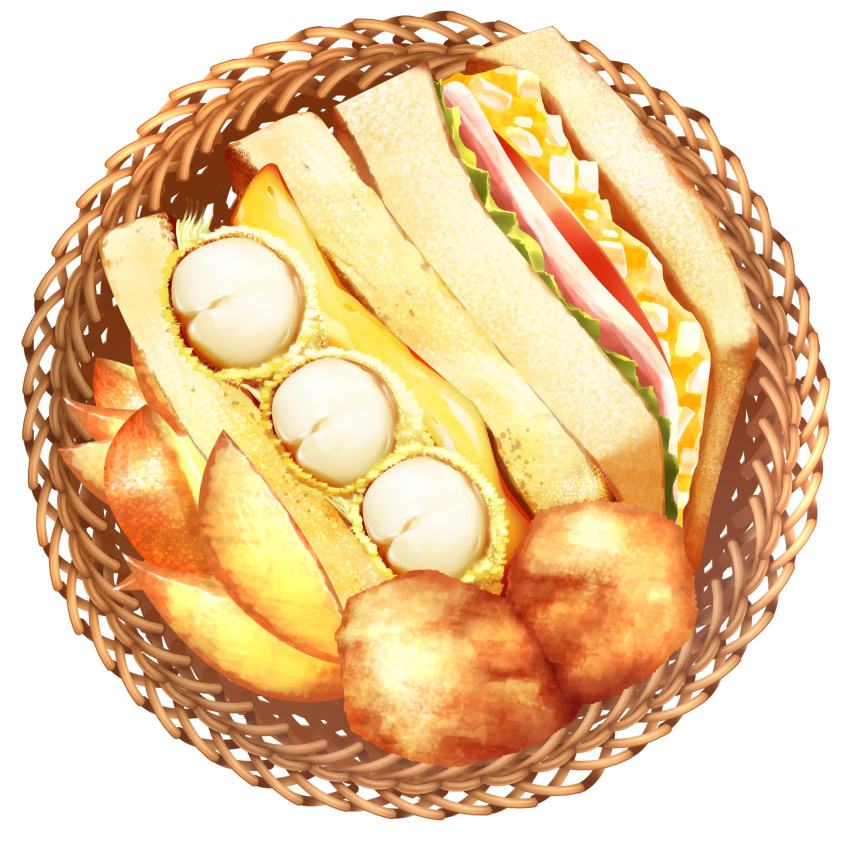 basket bread food food_focus highres meat no_humans original sandwich short208 transparent_background vegetable