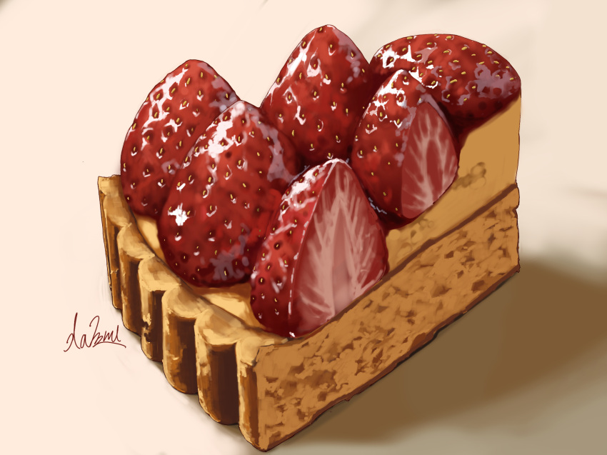 food food_focus fruit fruit_tart hakuurei_amano highres no_humans original pie pie_slice shadow signature strawberry strawberry_tart tart_(food)