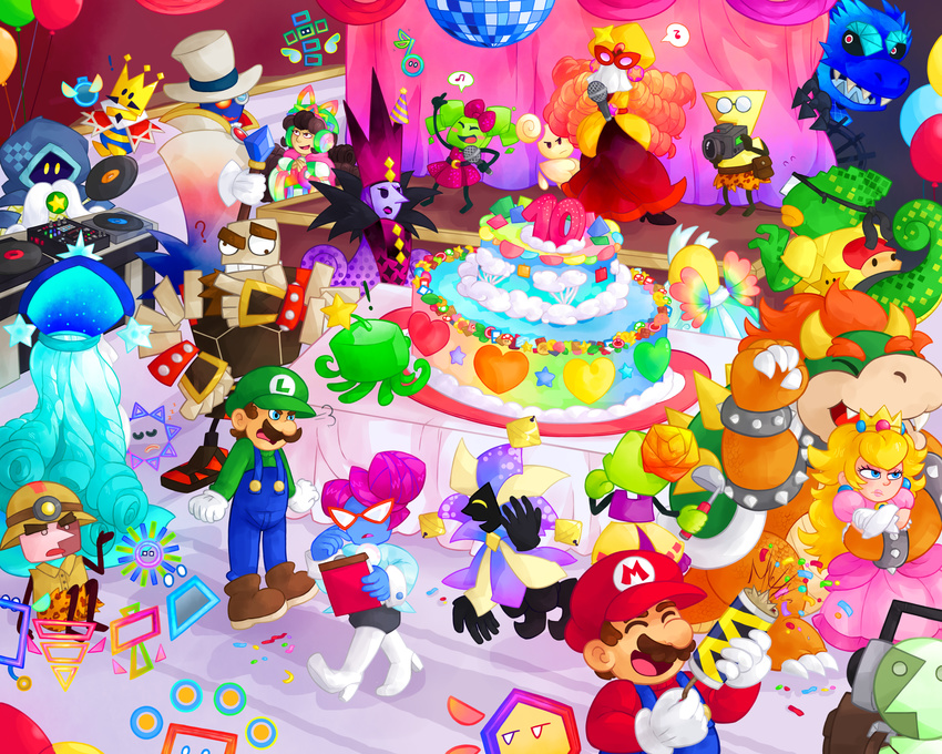 &lt;3 absolutely_everyone animate_inanimate armor bowser cake camera chameleon count_bleck crown dimentio disk_jockey dragon eyes_closed eyewear fairy food glasses group hat headphones helmet human koopa lizard luigi mammal mario mario_bros microphone mimi mushroom musical_note nastasia nintendo paper_mario princess_peach r1nrina reptile scalie star tagme timpani top_hat video_games vinyl_disk