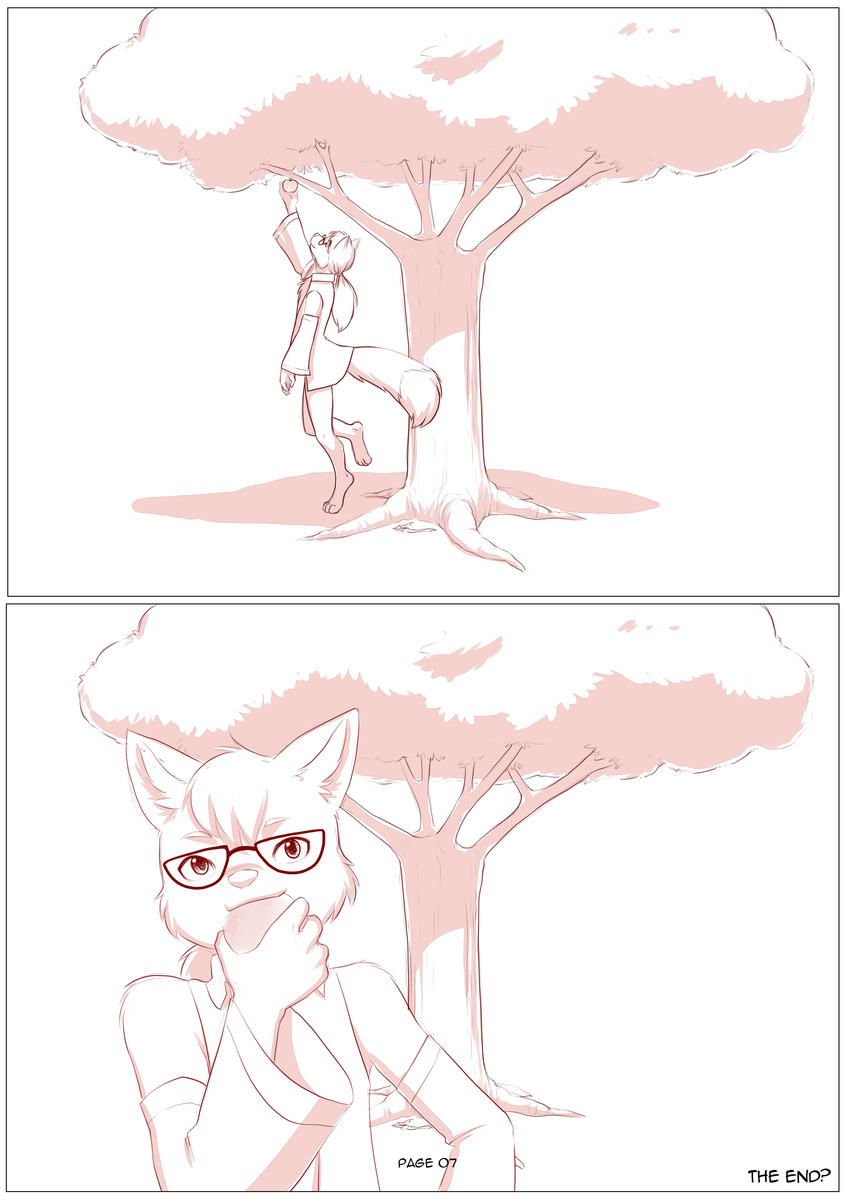 2017 absurd_res anthro aogami apple canine coat eating eyewear food fox fruit glasses hi_res invalid_tag male mammal miles_yellow sequence sleeves tree