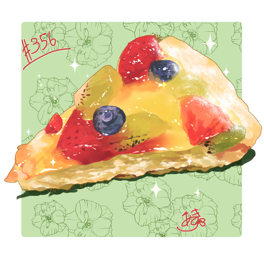 absurdres blueberry food food_focus fruit fruit_tart highres kiwi_(fruit) kiwi_slice no_humans original pie pie_slice still_life strawberry strawberry_slice takisou_sou tart_(food)