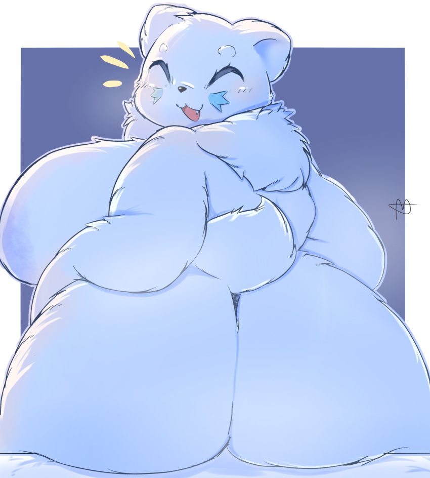 2023 :3 ^_^ anthro areola bear beartic big_breasts big_butt black_nose blue_areola blue_body blue_ears blue_fur blue_inner_ear blue_tail border breasts butt colored cute_fangs digital_media_(artwork) emanata eyes_closed female female_anthro fur generation_5_pokemon happy hi_res huge_breasts huge_butt lightmizano looking_back mammal monotone_body monotone_fur monotone_tail neck_tuft nintendo nude open_:3 pokemon pokemon_(species) purple_background rear_view scut_tail shaded short_tail signature simple_background sitting smile solo tail tuft white_border wide_hips