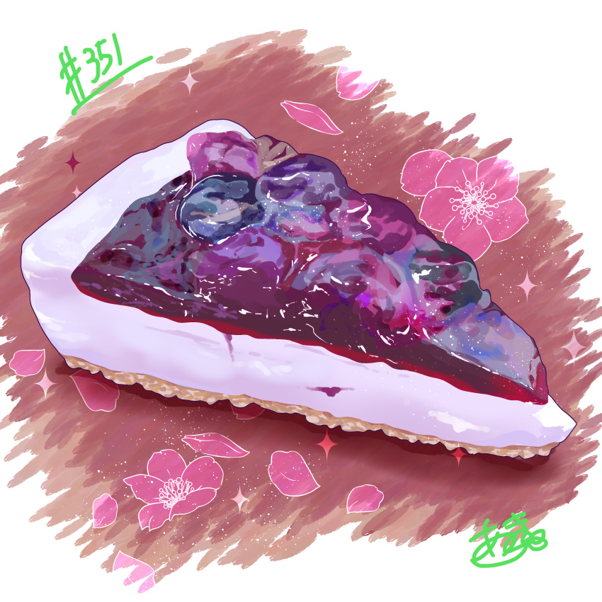 absurdres blackberry_(fruit) flower food food_focus fruit_tart highres no_humans original pie pie_slice still_life takisou_sou tart_(food)