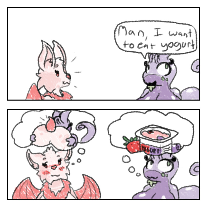 2_panel_comic anal anthro bat big_breasts big_butt blueberry_(fruit) blush breasts butt comic countershading dairy_products dialogue digital_drawing_(artwork) digital_media_(artwork) duo ears_down female female/female female_rimming_female food fruit fur generation_6_pokemon goodra hi_res huge_breasts looking_away mammal membrane_(anatomy) membranous_wings misunderstanding nameless_character nintendo nude oral pink_body pink_ears pink_fur pink_inner_ear pink_nose pink_tail pink_wings pivoted_ears plant pokemon pokemon_(species) purple_body purple_countershading purple_skin purple_tail rimming sex slime smile speech_bubble strawberry tail thought_bubble wings yogurt yogurt_(yogurtbeans) yogurtbeans