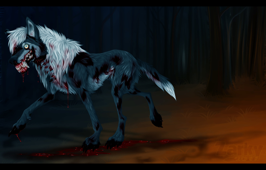 blood bruised canine dream fangs fatal_injury feral glaring gore implied_death insane male mammal night nightdancer_(character) nightmare snarling wolf wounded zarkayrin