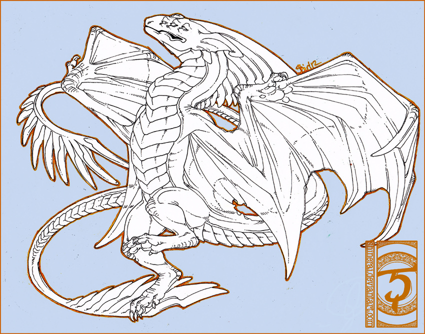 2012 claws dragon feral membranous_wings shinerai simple_background solo traditional_media_(artwork) wings wyvern