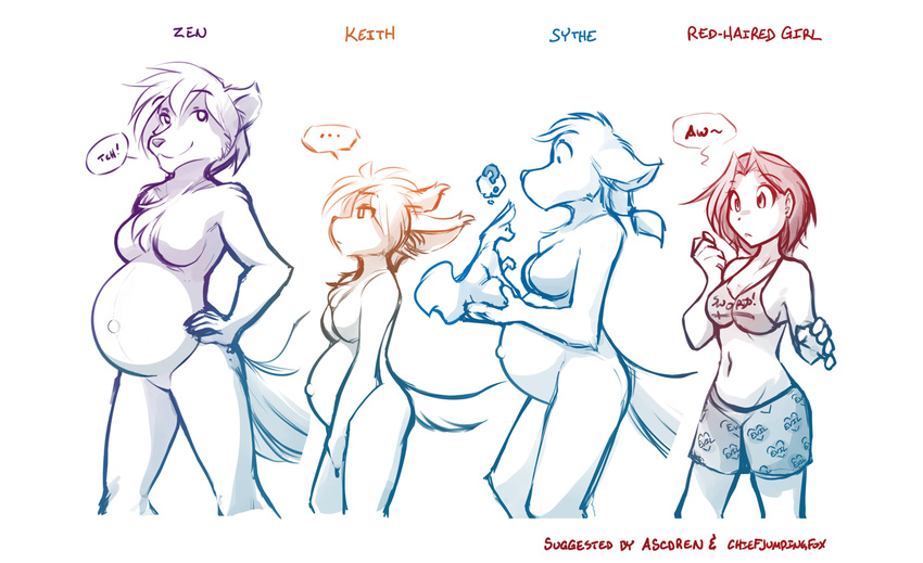 ... ? anthro basitin belly big_belly boxers_(clothing) bra breast_size_difference breasts canine chest_tuft clothed clothing confusion crossgender database_error_(twokinds) english_text featureless_breasts featureless_crotch female feral gender_transformation group human keidran keith_keiser larger_female looking_at_viewer mammal midriff monochrome mrs_nibbly_(twokinds) navel nude ponytail pregnant rodent side_view simple_background size_difference sketch skimpy smaller_female smile sound_effects squirrel sythe_(twokinds) text tom_fischbach transformation tuft twokinds underwear white_background wolf zen_(twokinds)