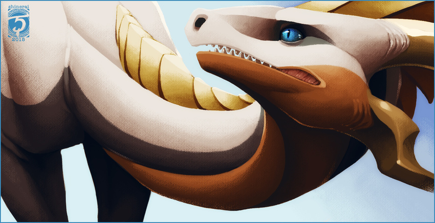2015 ambiguous_gender blue_eyes digital_media_(artwork) dragon feral horn shinerai solo teeth