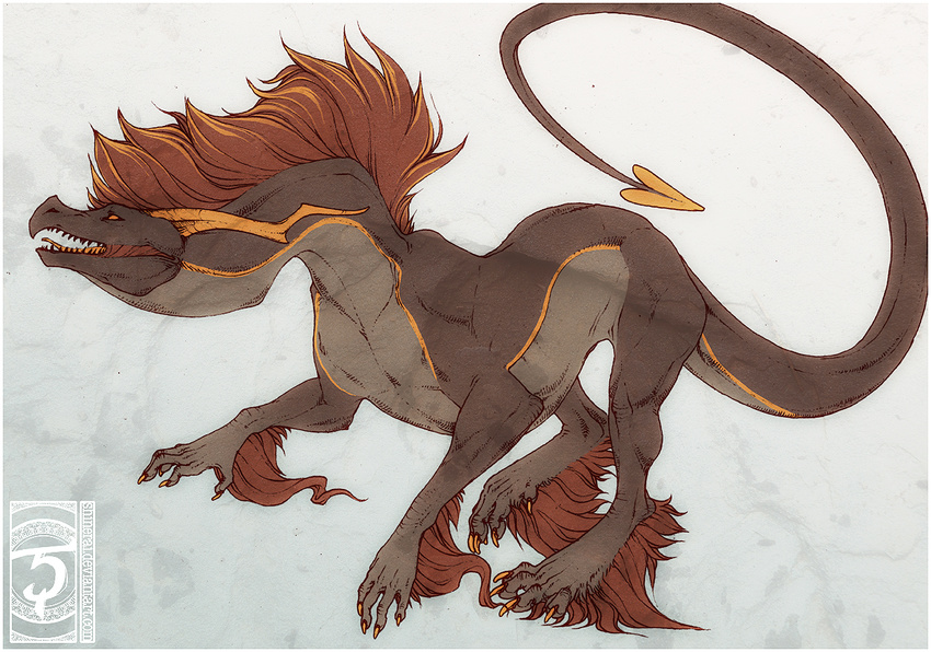 2014 brown_hair claws dragon feral hair open_mouth shinerai solo teeth tongue