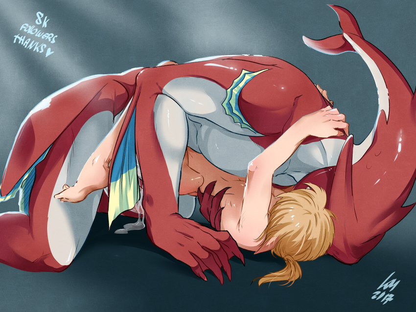 breath_of_the_wild cum fish humanoid hylian kukumomo link male male/male marine muscular muscular_male nintendo nude sex shark sidon_(zelda) size_difference the_legend_of_zelda video_games zora