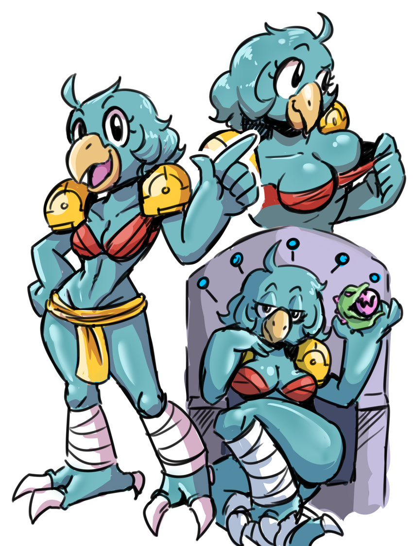 anaugi anthro avian bird breasts chair chozo closed_smile female half-closed_eyes lizard metroid multiple_scenes nintendo object_in_mouth open_mouth open_smile powerup reptile scalie simple_background sitting smile video_games white_background