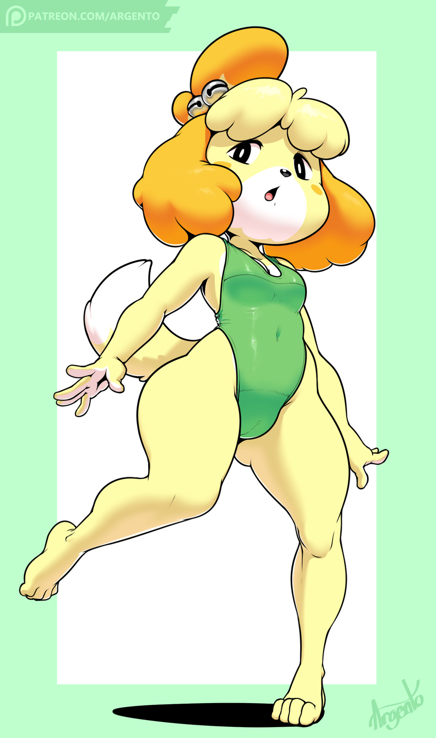 2017 4_toes absurd_res animal_crossing anthro argento breasts canine cleavage clothed clothing dog female hair hi_res isabelle_(animal_crossing) mammal nintendo one-piece_swimsuit open_mouth shih_tzu solo swimsuit toes video_games