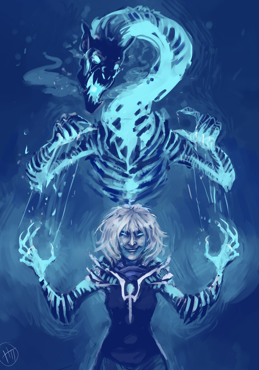 absurd_res blue_theme claws clothed clothing digital_media_(artwork) digital_painting_(artwork) dragon duo feral hair hi_res human mammal nibinoylin white_hair