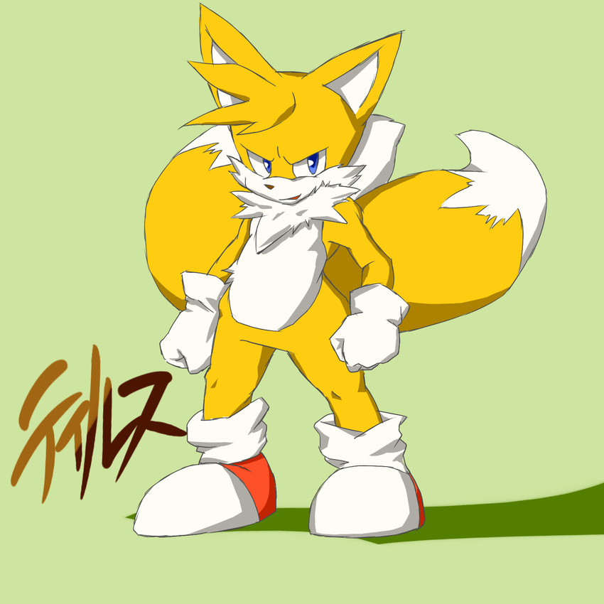 anthro canine clothing footwear fox fur giga_(artist) gloves male mammal miles_prower shoes simple_background sonic_(series) white_fur